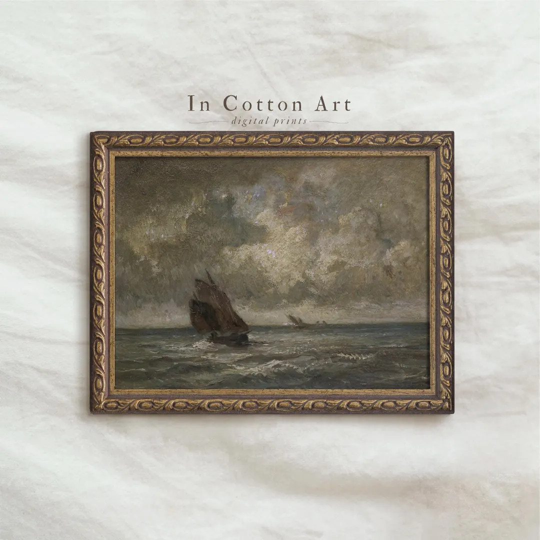Vintage Moody Seascape Oil Painting PRINTABLE / Dark Antique Boat Art Print DIGITAL Download / Oc... | Etsy (US)
