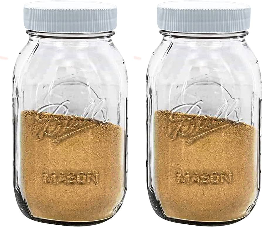 Regular Mouth Mason Jars 32 oz - (2 Pack) - Ball Regular Mouth 32-Ounces Quart Mason Jars with Wh... | Amazon (US)