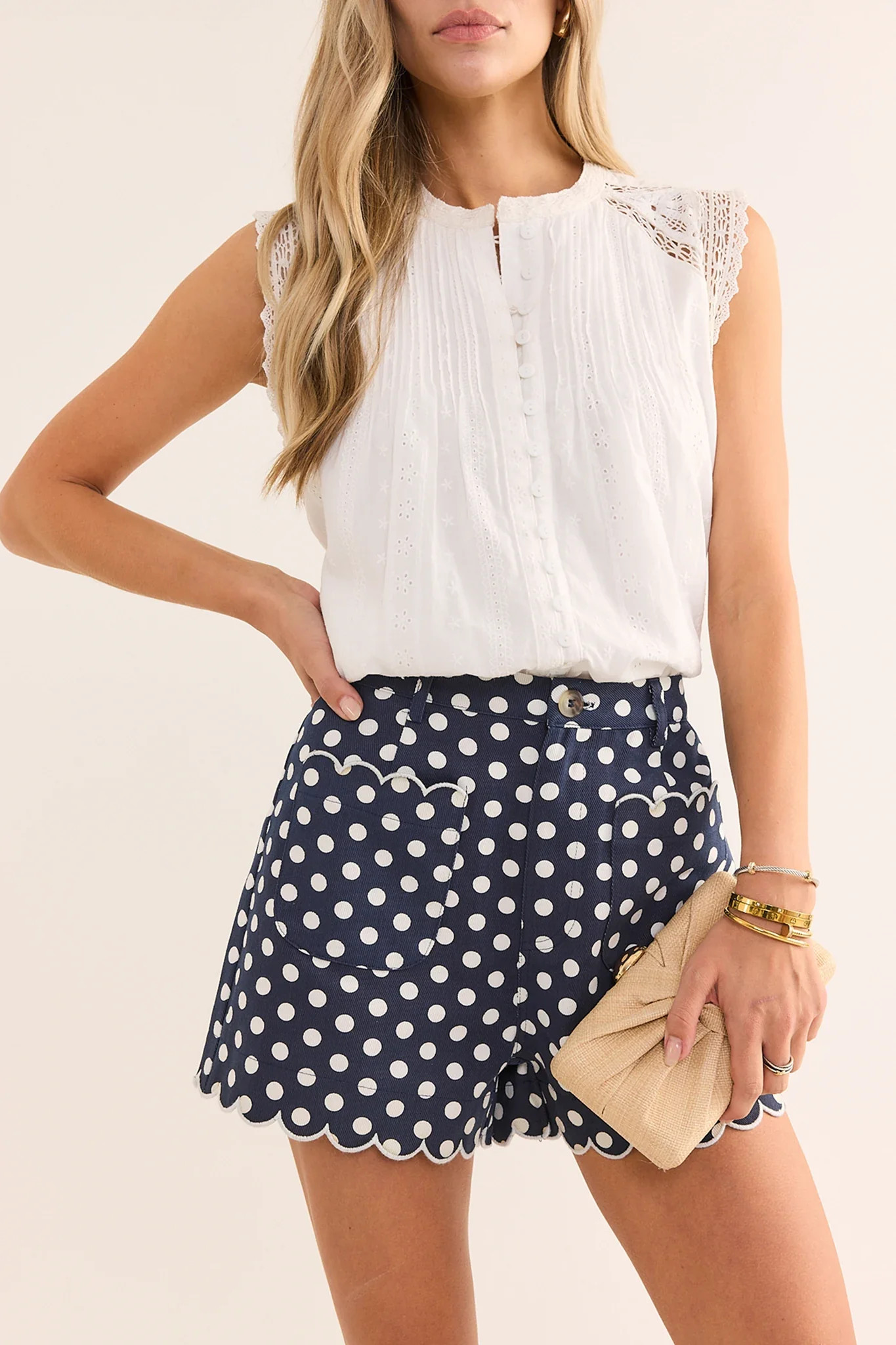 Navy Polka Dot Scalloped Shorts | Avara