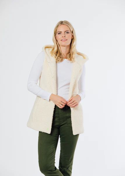 Marine Hooded Vest in Brushed Fleece (Off-White) | Dudley Stephens