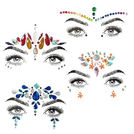 Face Jewels festival Rave Glitter Eye Body Rhinestone, 4 Sets Gems Sticker, bindi stickers for Wo... | Amazon (US)