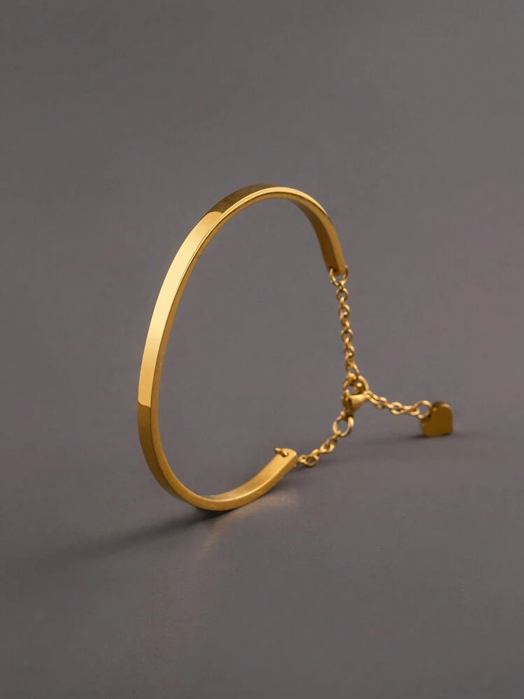 1pc Minimalist & Fashionable 18K Gold Plated Stainless Steel Heart Shaped Pendant Bracelet, Casual Accessory For Men Valentines,Mom,Mother,Mother's Day,Gift | SHEIN