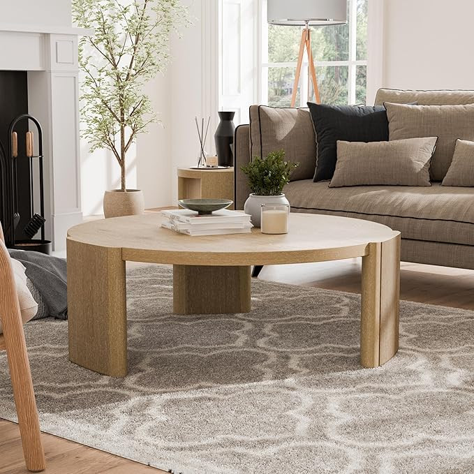 Furniture of America Carys 42” Round Coffee Table, Solid Rubberwood & Oak Veneer, Modern Wood L... | Amazon (US)