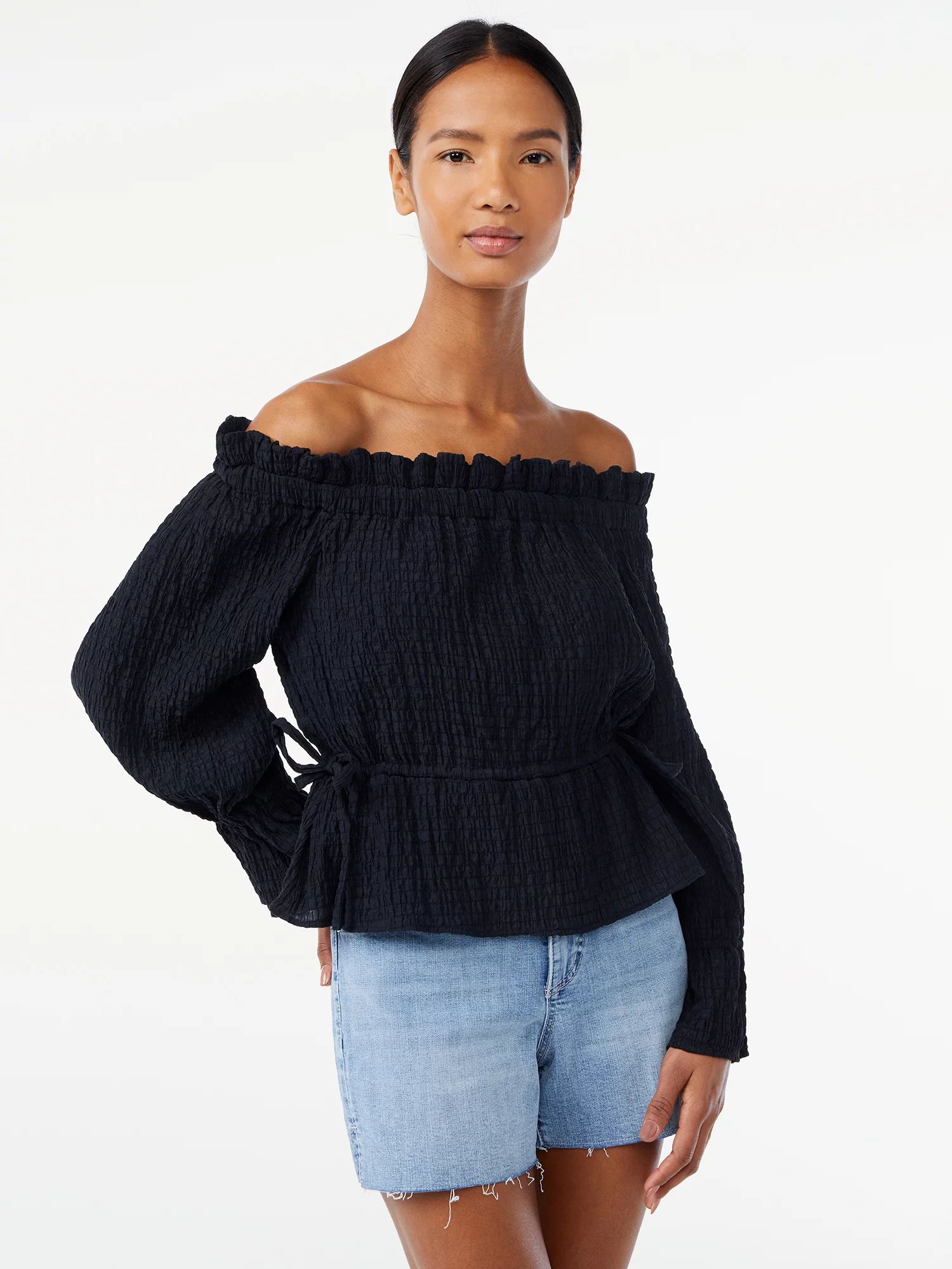 Scoop Women's Off the Shoulder Top with Adjustable Waist - Walmart.com | Walmart (US)