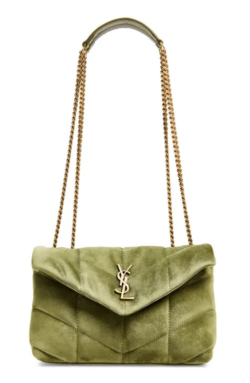 Saint Laurent Puffer Toy Suede Crossbody Bag in Juniper at Nordstrom | Nordstrom