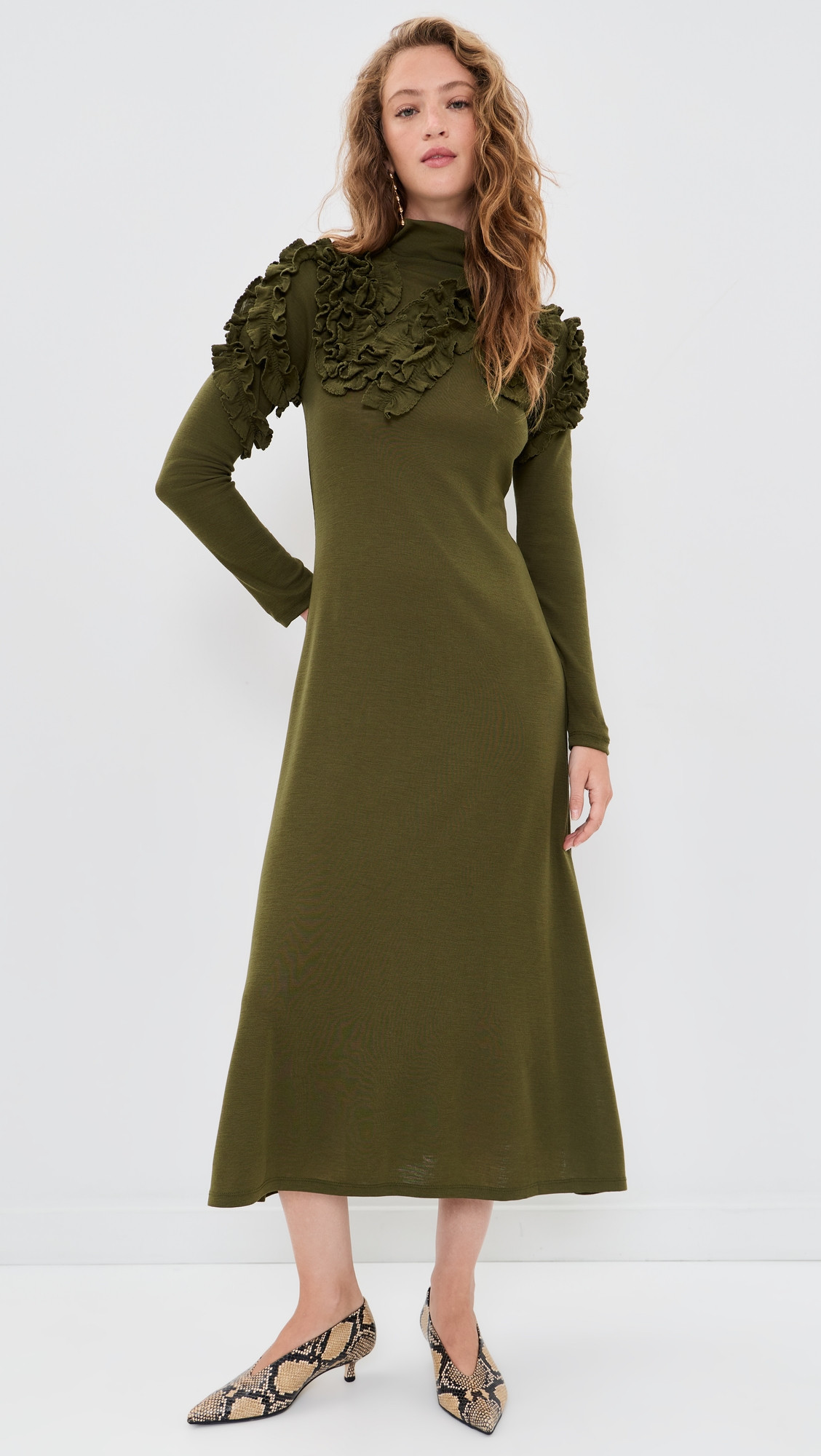 Ulla Johnson Solene Long Sleeve Jersey Dress Loden M | Shopbop