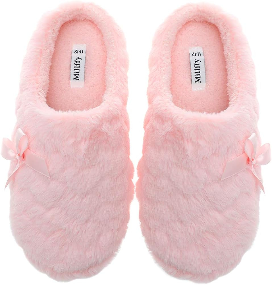 Millffy Womens Mens Indoor Slippers Winter Warm Fuzzy Plush Fur Anti-Slip House Bedroom Slippers | Amazon (US)