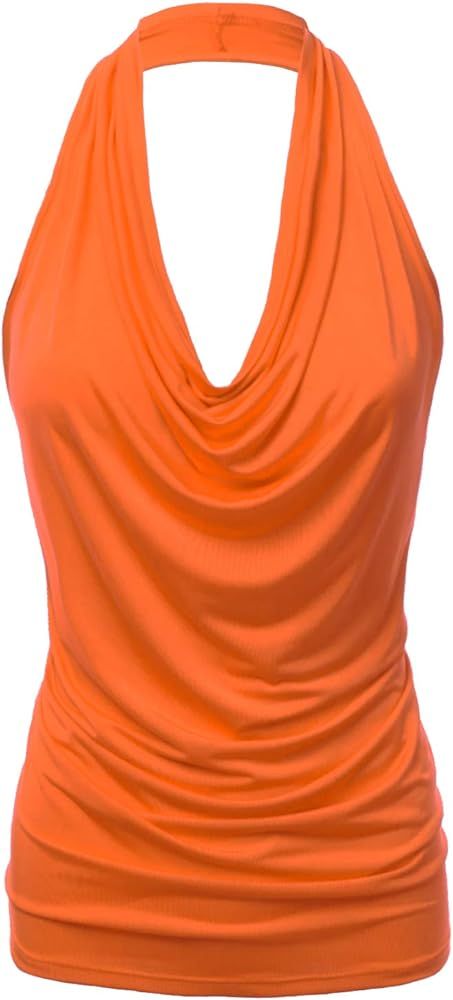 FASHIONOLIC Women's Halter Neck Front Draped Backless Tank Top Made in USA (S-3XL) | Amazon (US)