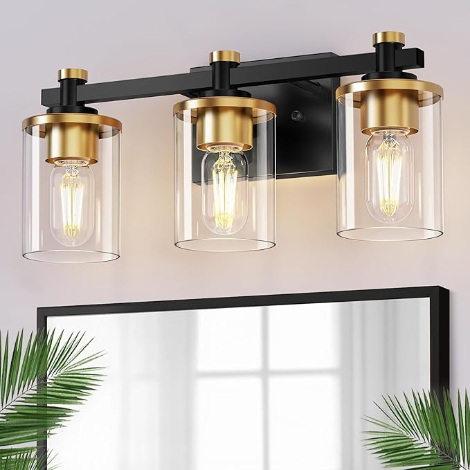 L LOHAS LED 3 Light Bathroom Vanity Light, Black and Gold Bathroom Light Fixture Over Mirror, Mod... | Amazon (US)