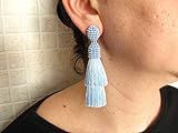Layered Light Blue Silk Tassel Earrings on Studs or Clips, 2-Tier Light Blue Tassel Earrings, Tiered | Amazon (US)