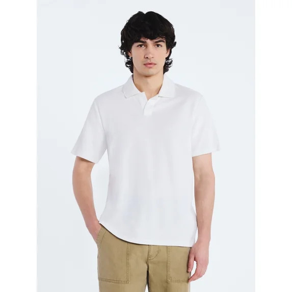 Free Assembly Men's Honeycomb Johnny Collar Cotton Polo Shirt with Short Sleeves, Sizes S-XXXL | Walmart (US)
