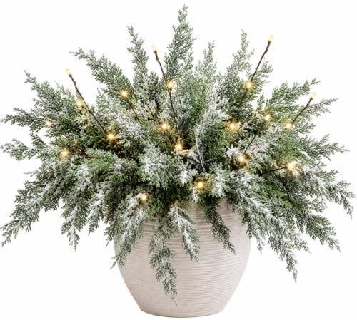 Moucuny 30 Pcs 18'' Christmas Frosted Cedar Pine Branches with Lights | Amazon (US)