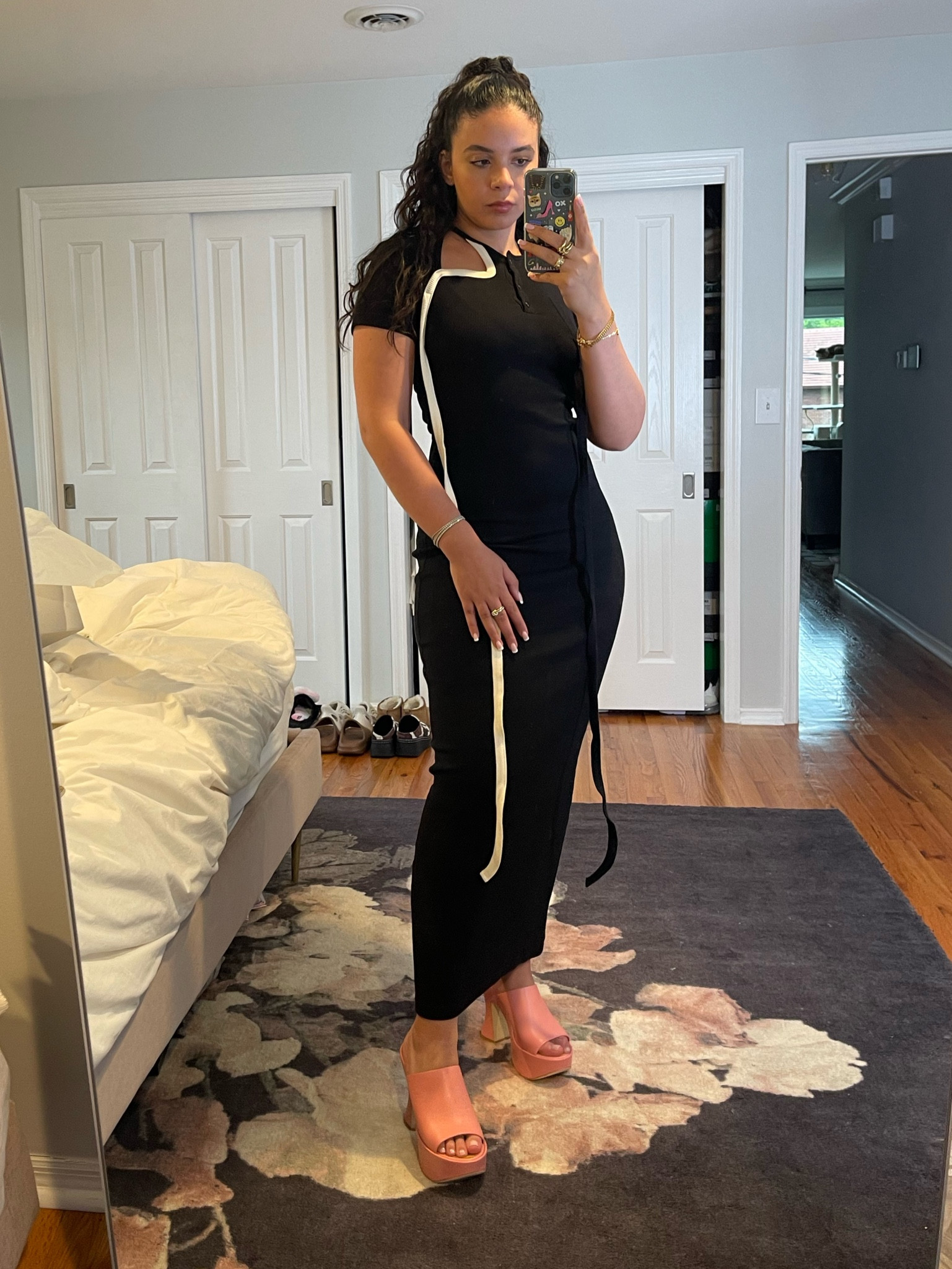Thea black white on sale stripe ribbed midi