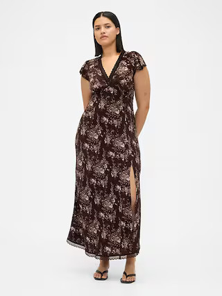 Lace-Trim V-Neck Crepe Maxi Dress | Gap (US)