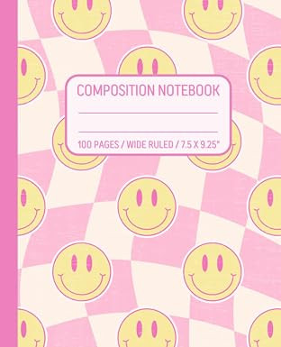 Composition Notebook Wide Ruled: Pink Checkered Happy Face Y2K Aesthetic Journal For Classroom or... | Amazon (US)
