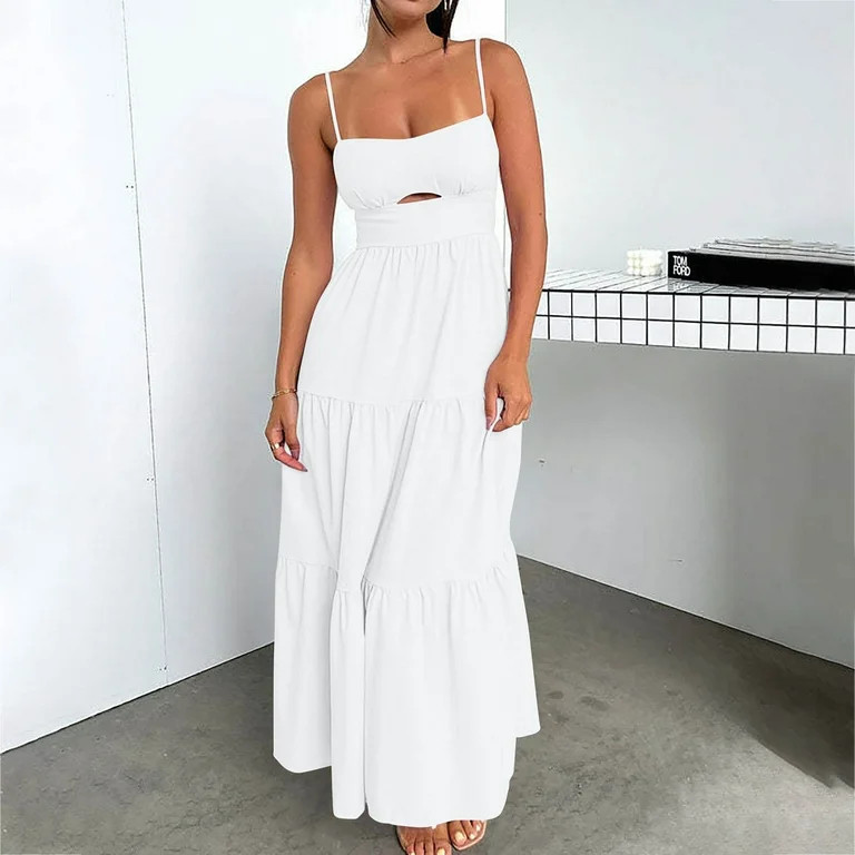 TUGOXIE Maxi Women's Sundresses Loose White Boho Casual Floral formal Dress M | Walmart (US)