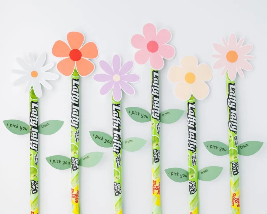 Flower Valentine Printable, I Pick You Valentine, Classroom Candy Valentine, Taffy Stick Valentin... | Etsy (US)