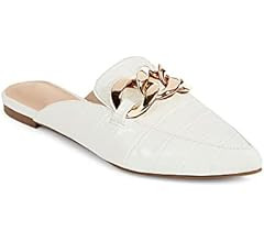 Juliet Holy Womens Mules Flats Pointed Toe Backless Loafers Slip on Metal Chain Slides | Amazon (US)