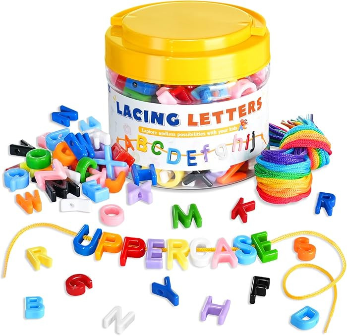 278 Pcs Lacing Letters Beads, Uppercase Alphabet Learning Toys, 10 Color Rainbow Alphabet Beads w... | Amazon (US)