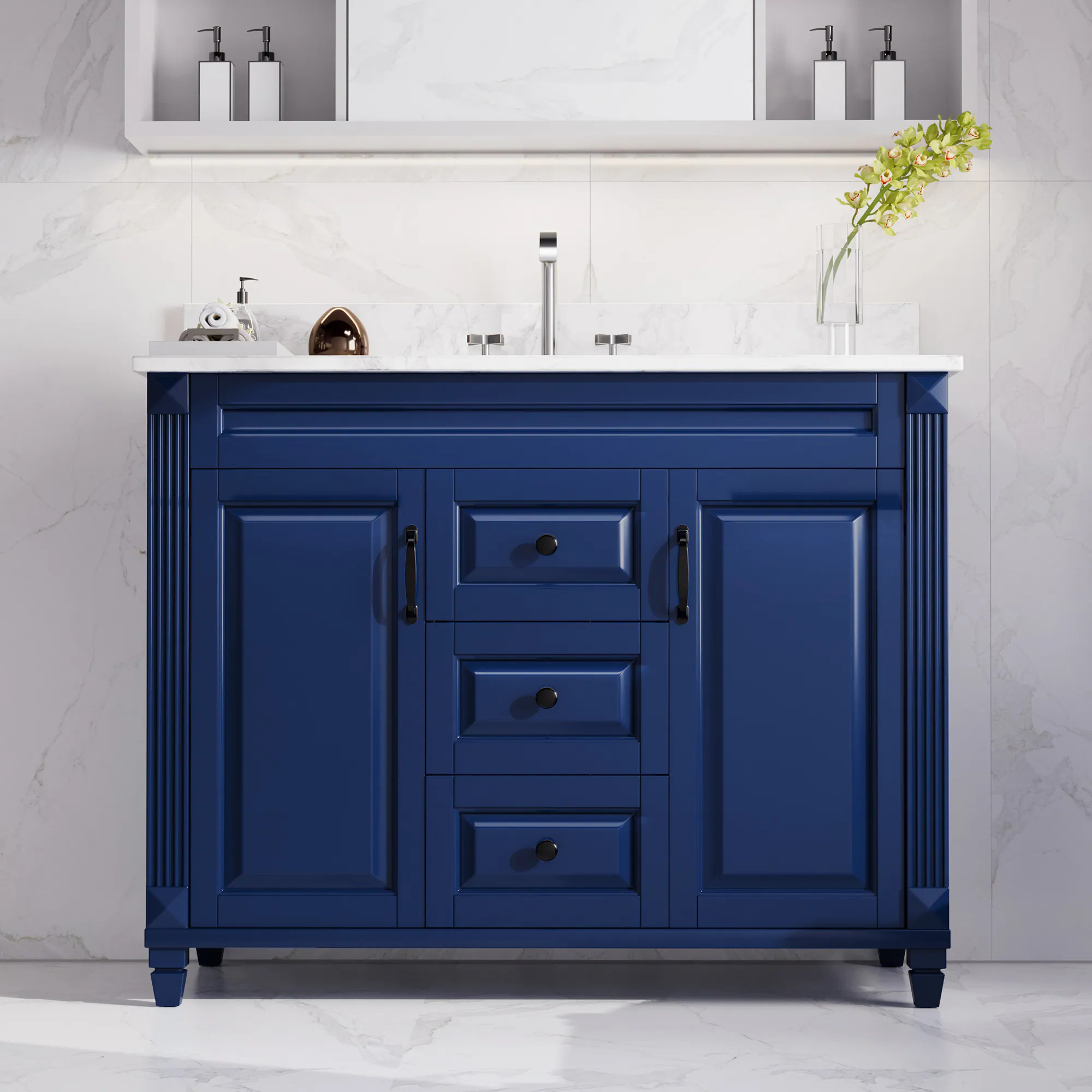 JEAREY 42-in Blue Single Sink Bathroom Vanity with White Ceramic Top Marble | XNECW-LG | Lowe's
