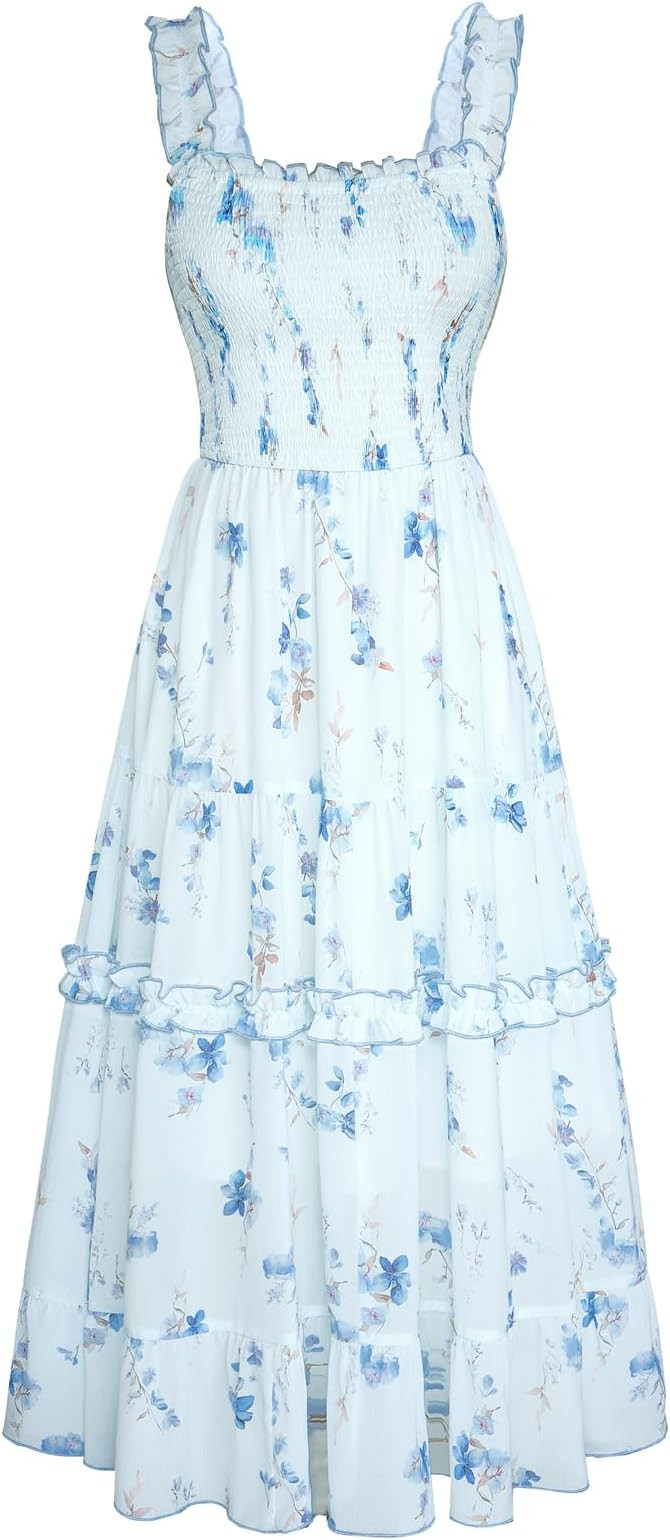 Scarlet Darkness Floral Dress for Women 2026 Flowy Sundress Smocked Cottagecore Dresses | Amazon (US)