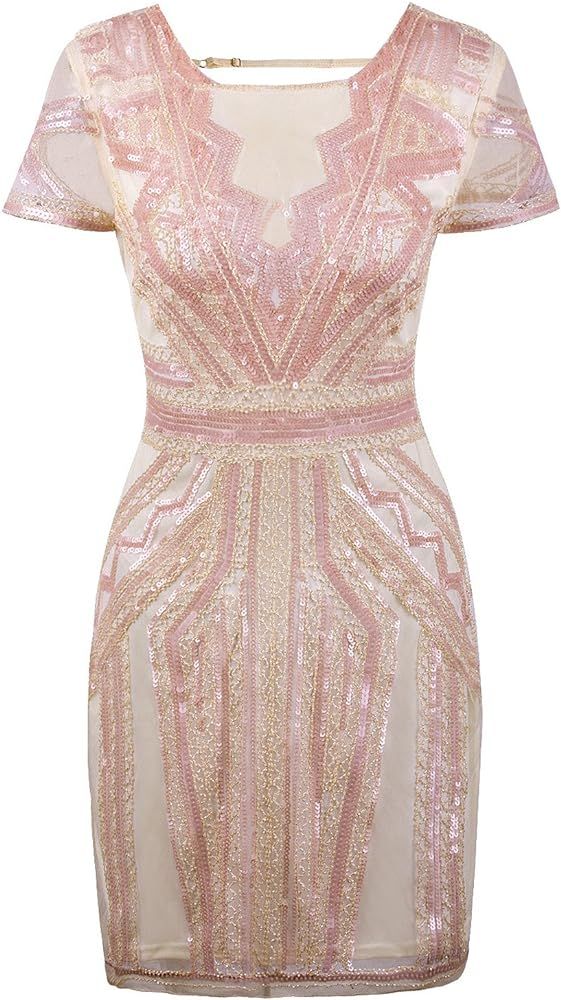 1920s Short Prom Dresses V Neck Inspired Sequins Cocktail Flapper Dress | Amazon (US)