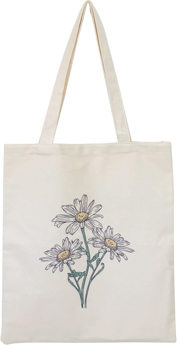 Canvas Floral Botanical Tote Bag for Women, Reusable Grocery Bags, Cute Cat Tote Bags Aesthetic f... | Amazon (US)