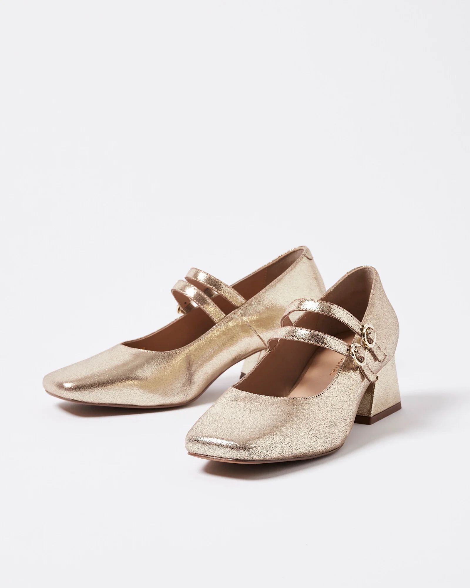 Mary Jane Gold Metallic Leather Flared Heeled Shoes | Oliver Bonas US | Oliver Bonas (Global)