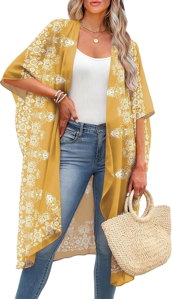 OFEEFAN Kimonos for Women Swimsuit Coverup Beach Casual Loose Cardigans for Swimwear | Amazon (US)