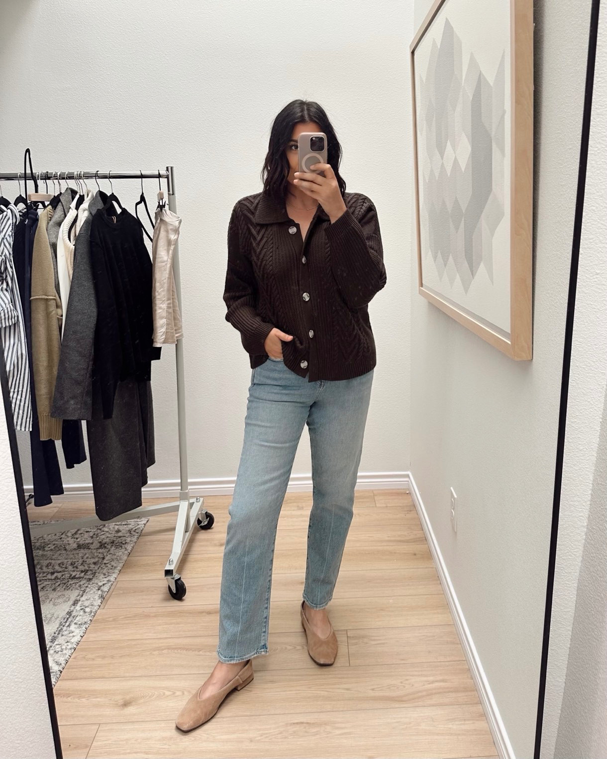 I’ve shared this cardigan before but it’s such a good one I wanted to include it! I am in the medium and it fits quite oversized and loose. It’s a warmer sweater and a thicker knit. I’ve worn it a few different ways but it works well over tops, too because it has quite a bit of structure to it. .

I'm in the 30 of the jeans. 

 