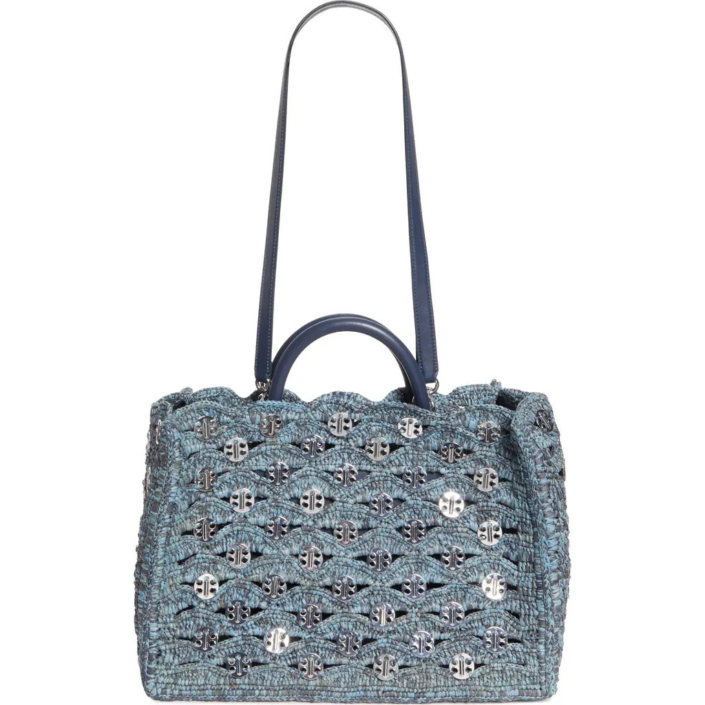Rabanne Iconic 1969 Raffia Tote in Blue Denim Silver at Nordstrom | Nordstrom