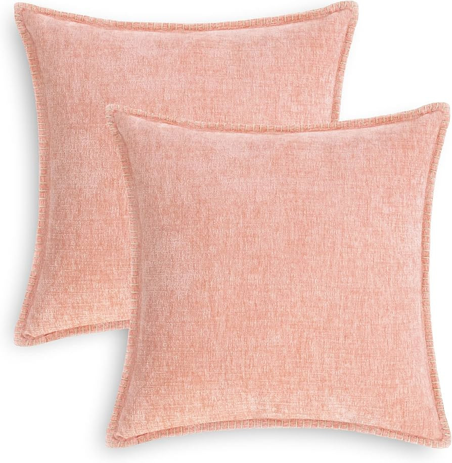 CaliTime Throw Pillow Cases Pack of 2 Cotton Thread Stitching Edges Solid Dyed Soft Chenille Cush... | Amazon (US)