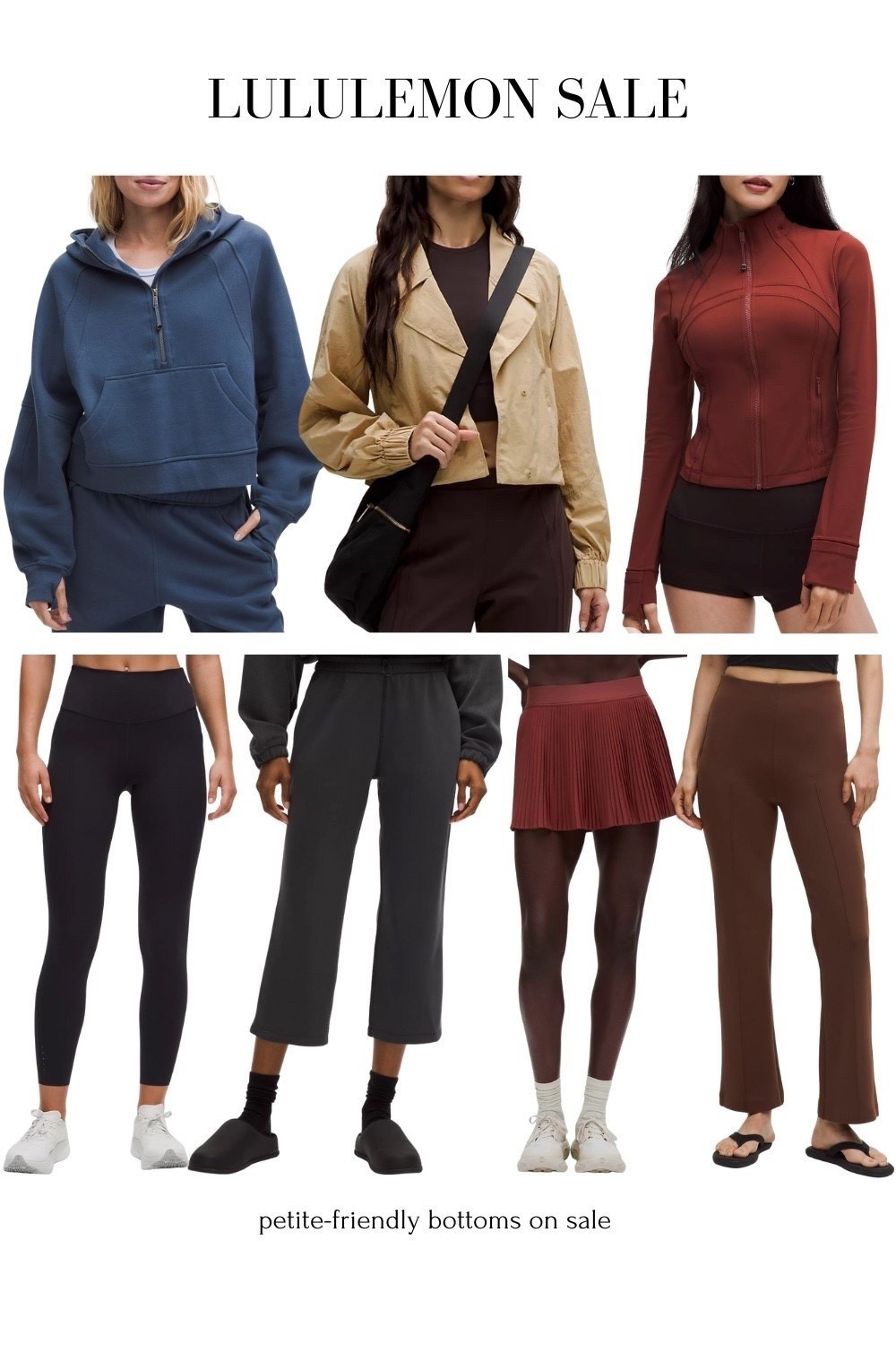 Lululemon Black Friday sale - I'm usually xxs / 24 jeans in other brands and I almost always wear a Lululemon size 2 

Not pictured: I have many posts with the navy sale cropped joggers linked below in sz 2 and 23” inseam 

• Fast and free high-rise leggings 25" 
Tad long on me, sometimes i get hemmed for free in store 

• Wunder train high-rise leggings 25"
A tad long on me like the above 

• High-rise pleated tennis skirt - love this and have in several colors

• Scuba oversized half-zip hoodie - I have xxs for an oversized fit

• the define jacket in cropped is a good torso length fit for petites, sleeves a tad long on me

• Cinch-waist running jacket

• Space high-rise pant in petite friendly length

• Softstreme high-rise wide-leg 
cropped pant
 
#ltktravel #ltkfindsunder100 #ltkactive

#LTKCyberWeek