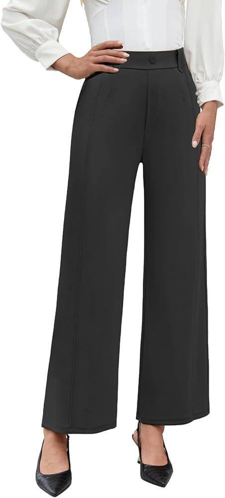 Agenlulu Women's Wide Leg Dress Pants High Waisted Strechy Straight Leg Pants Business Casual Pul... | Amazon (US)