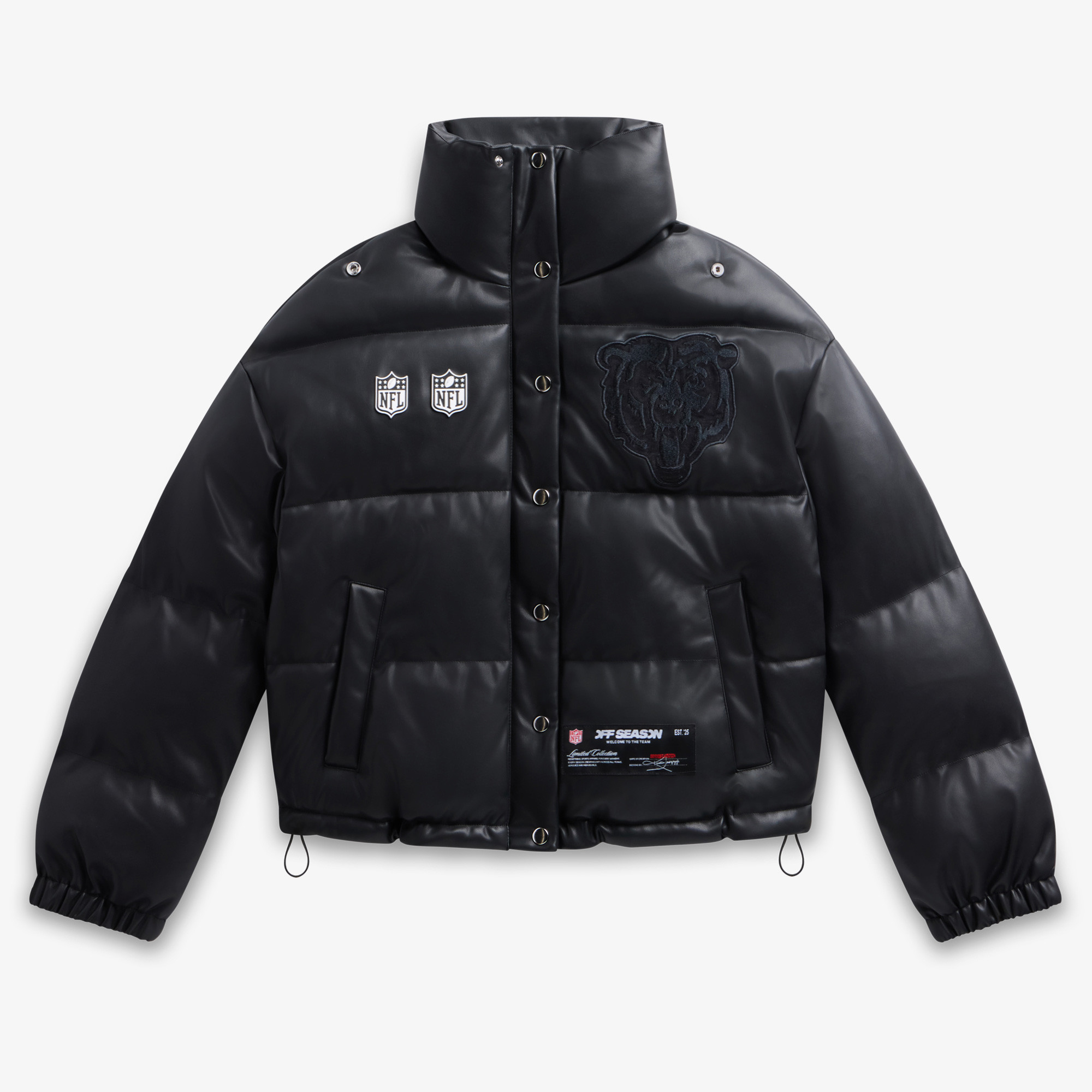 Women's Black Chicago Bears Faux Leather Puffer Jacket | Fanatics