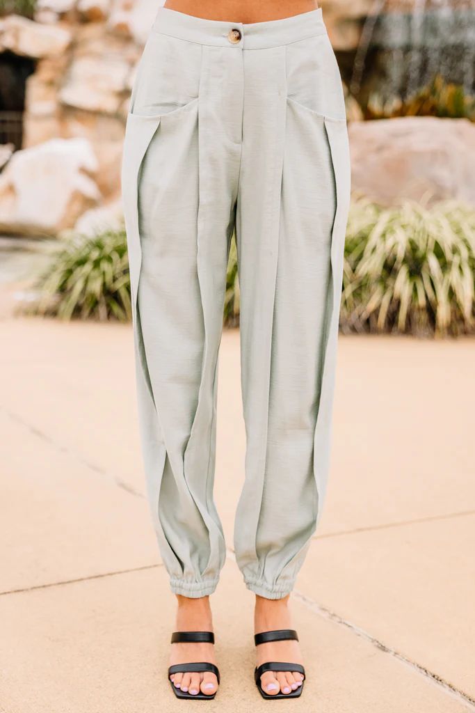 Report To You Laurel Mist Green Pleated Pants | The Mint Julep Boutique