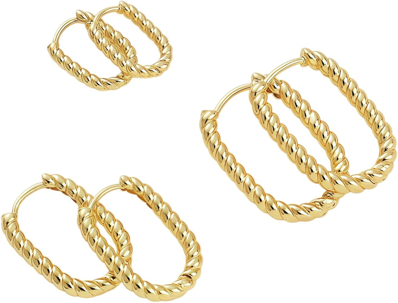 3 Pairs Stylish Stud Earrings Set for Women - Hypoallergenic Gold Plated Screw Back Earrings, Dai... | Amazon (US)