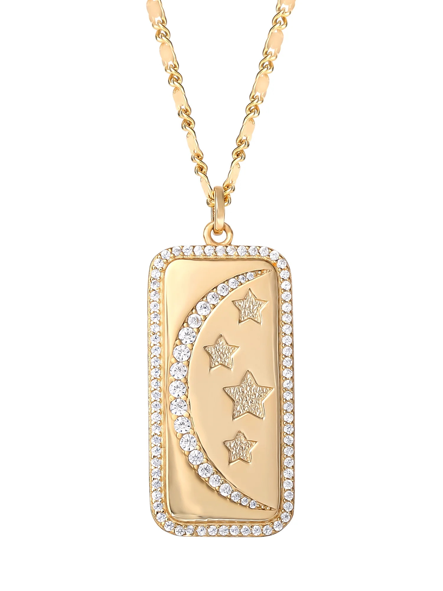 JS Jessica Simpson Women’s Gold Plated Sterling Silver CZ Moon Dog Tag Necklace | Walmart (US)