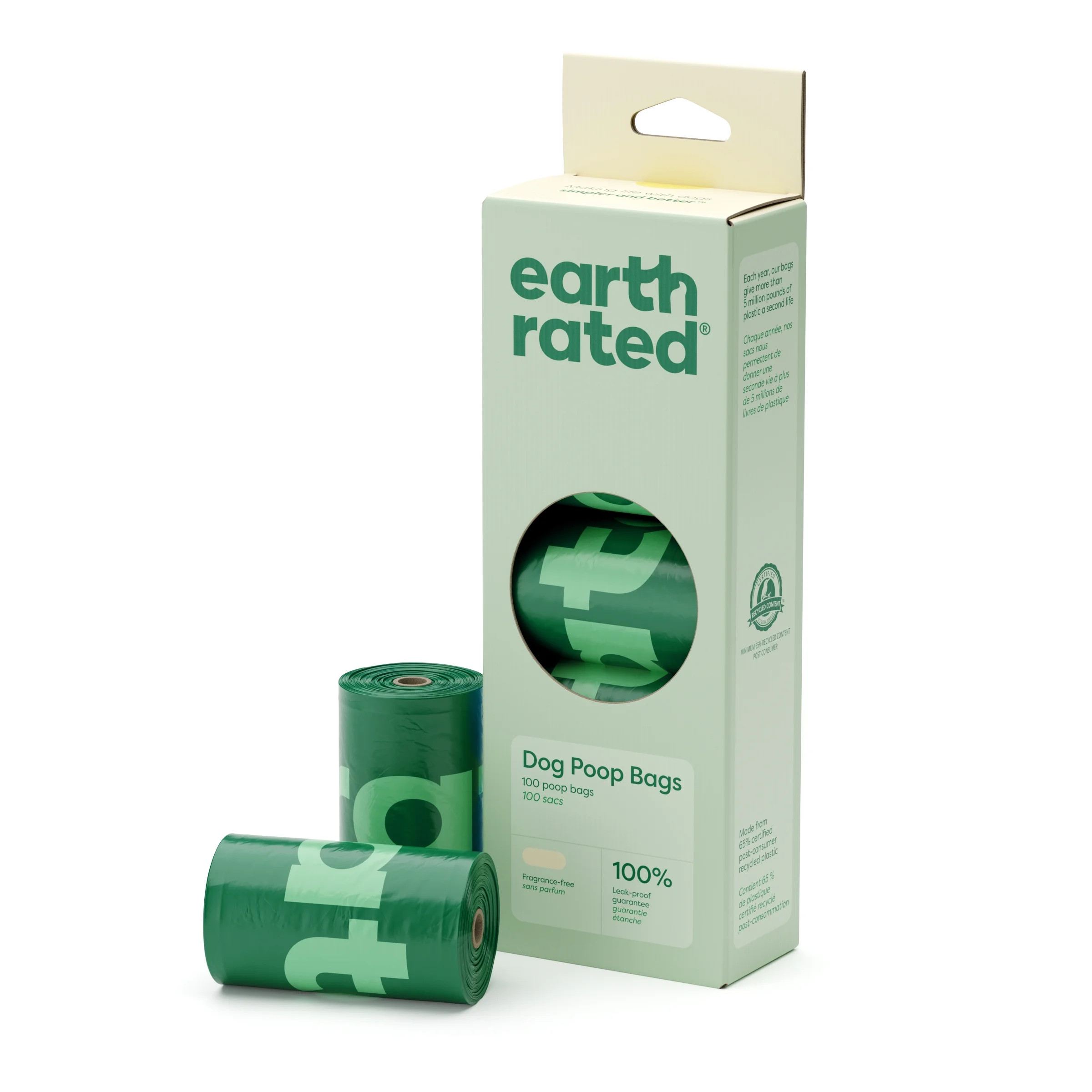Earth Rated Unscented Leak-Proof Dog Poop Bags, 100 Count on 5 Single Refill Rolls | Walmart (US)