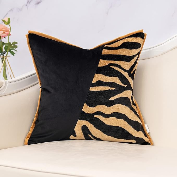 Yangest 18x18 Inch Zebra Decorative Velvet Throw Pillow Cover Black Patchwork Cushion Case Modern... | Amazon (US)