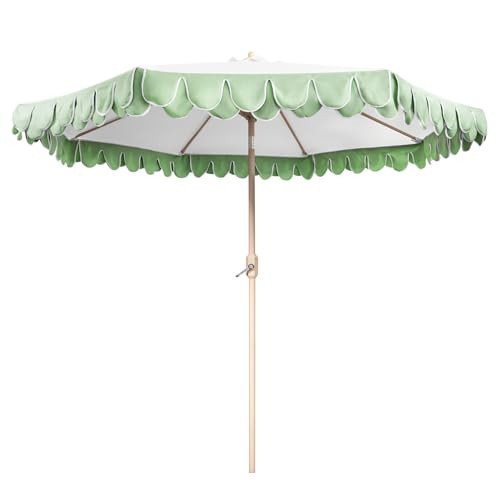 Funsite 9Ft Elegant Valance Patio Umbrella, Outdoor Umbrellas for Patio with Auto-Tilt and Crank Systerm, Table Umbrella for Outdoors, Poolside,Beach, Backyard, Green | Amazon (US)