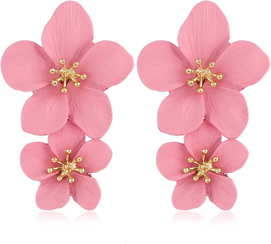 Bohemian Flower Earrings for Women Elegant Matte Double Flower Floral Layered Tiered Dangle Drop ... | Amazon (US)