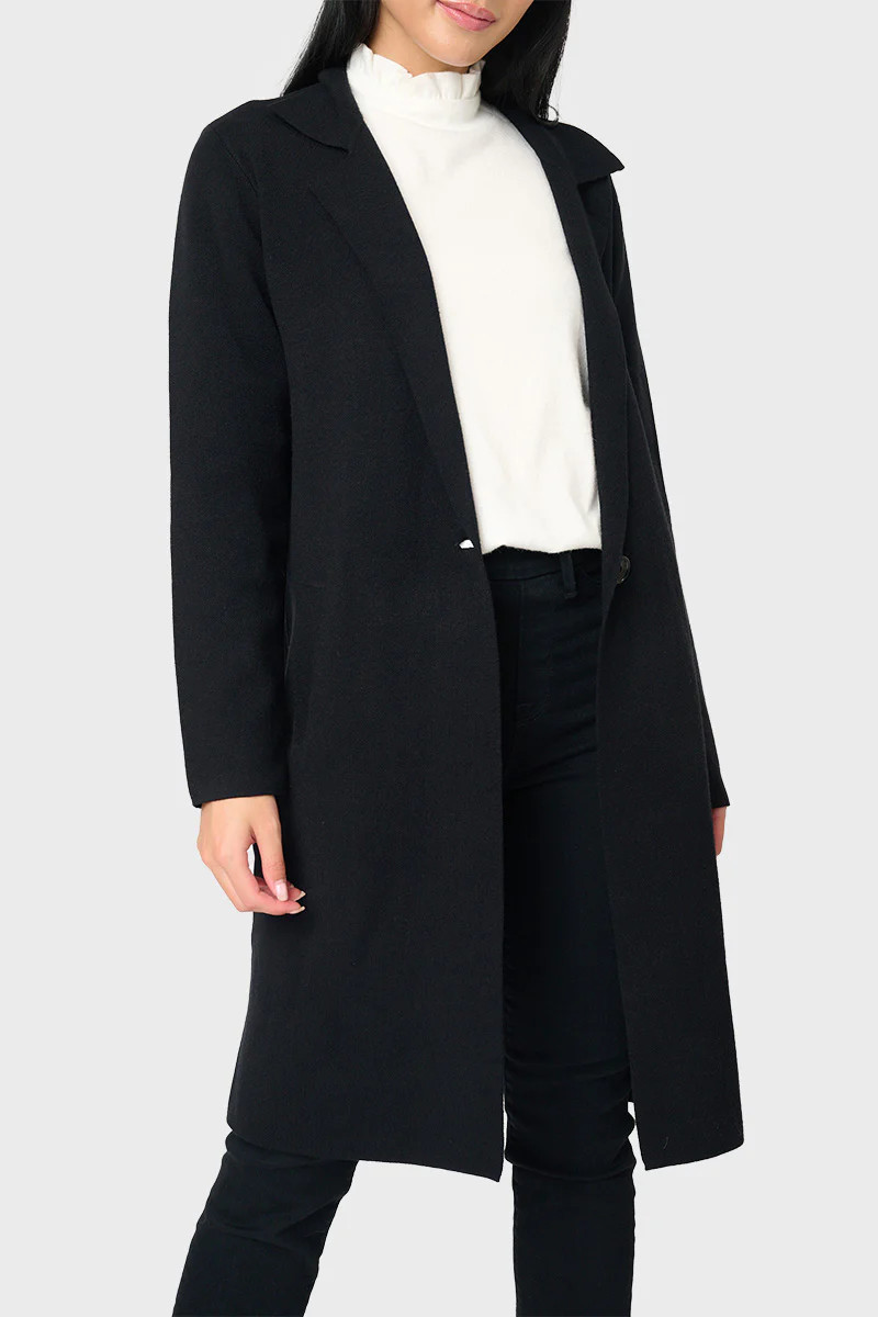 Notch Collar Double Knit Long Cardigan | Gibson