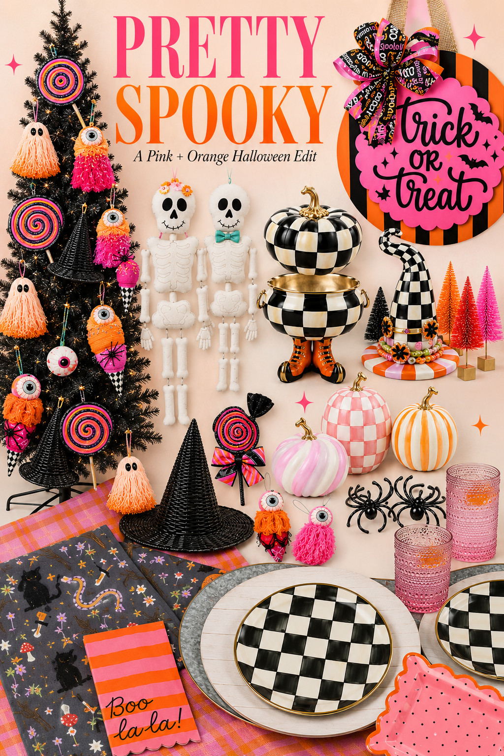 Halloween, but make it colorful. Pink + orange, black and white checks, playful patterns and just enough spooky. From the table to the tree, I found everything to recreate this sweet + spooky look for less. Shop all the finds on LTK. 

 #LTKSeasonal #LTKHome #LTKSaleAlert
