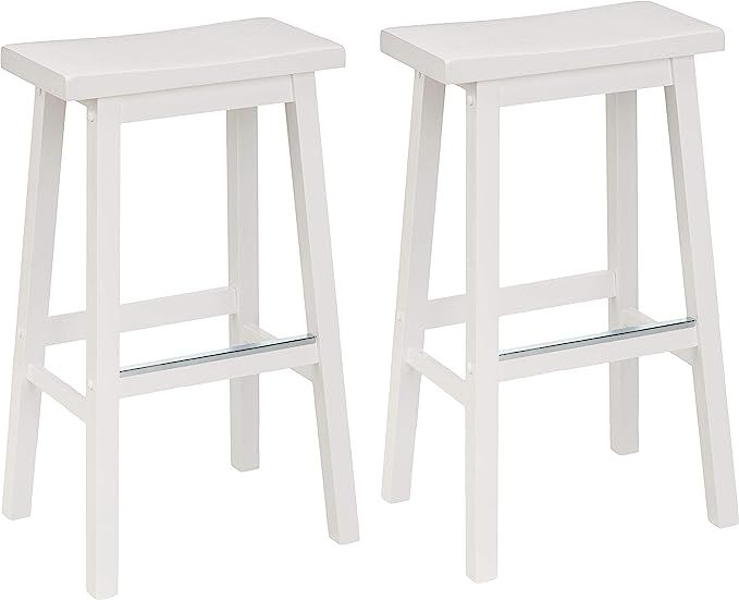 Amazon Basics Solid Wood Saddle-Seat Kitchen Counter Barstool - Set of 2, 29-Inch Height, White | Amazon (US)