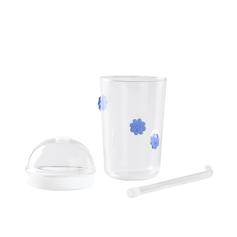 Better Homes & Gardens Glass Sipper Blue Floral Icon with Glass Lid | Walmart (US)
