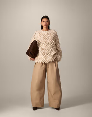 ARRANGE pure wool hand knit ultimate loop fringe jumper in cream | ASOS | ASOS (Global)