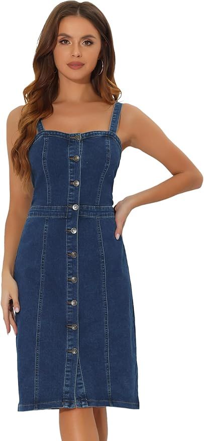 Allegra K Button Down Denim Dress for Women's Summer 2024 Sleeveless Sweetheart Neck Jeans Dresse... | Amazon (US)