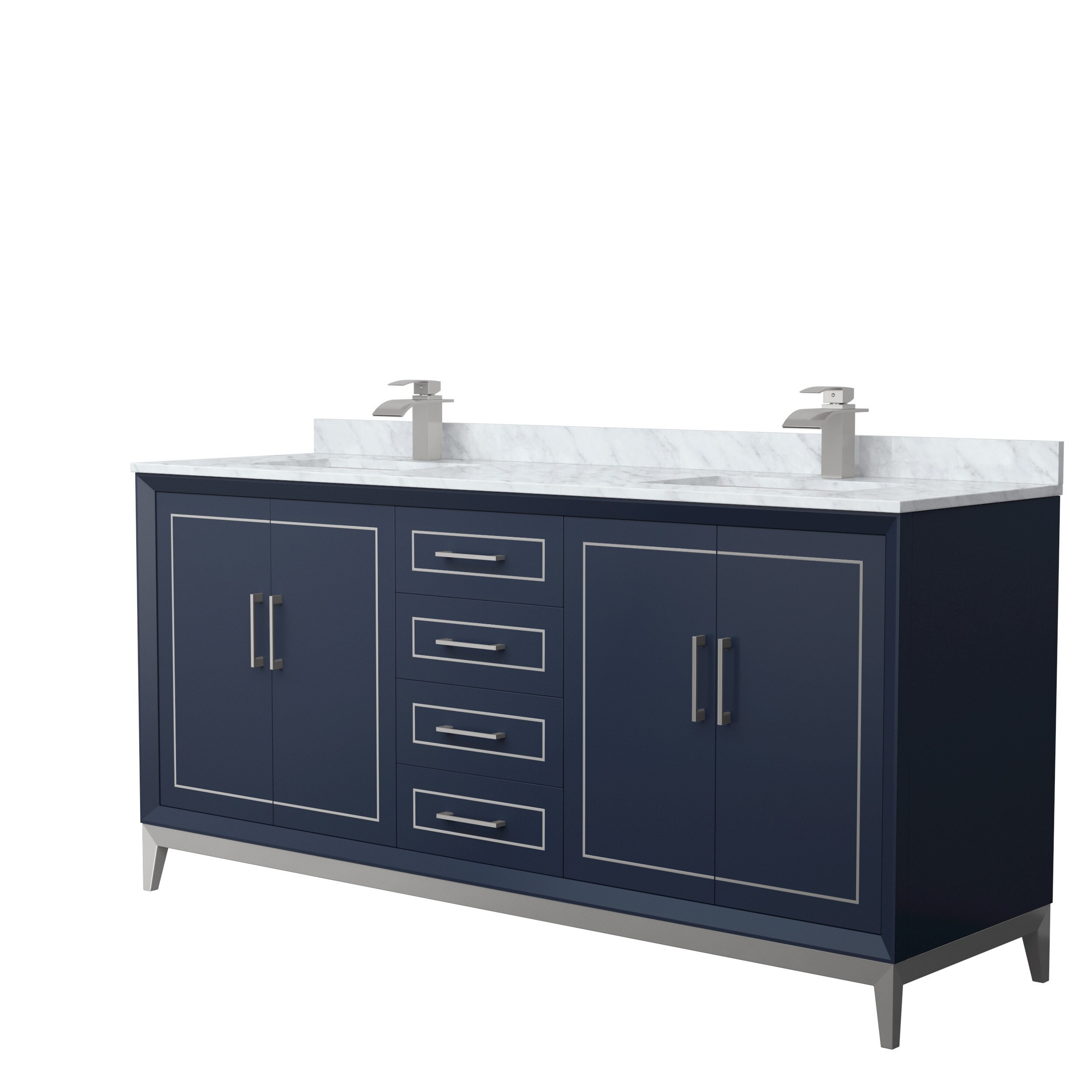 Wyndham Collection Marlena 72-in Dark Blue with Brushed Nickel Trim Undermount Double Sink Bathroom Vanity with White Carrara marble Natural Marble | Lowe's