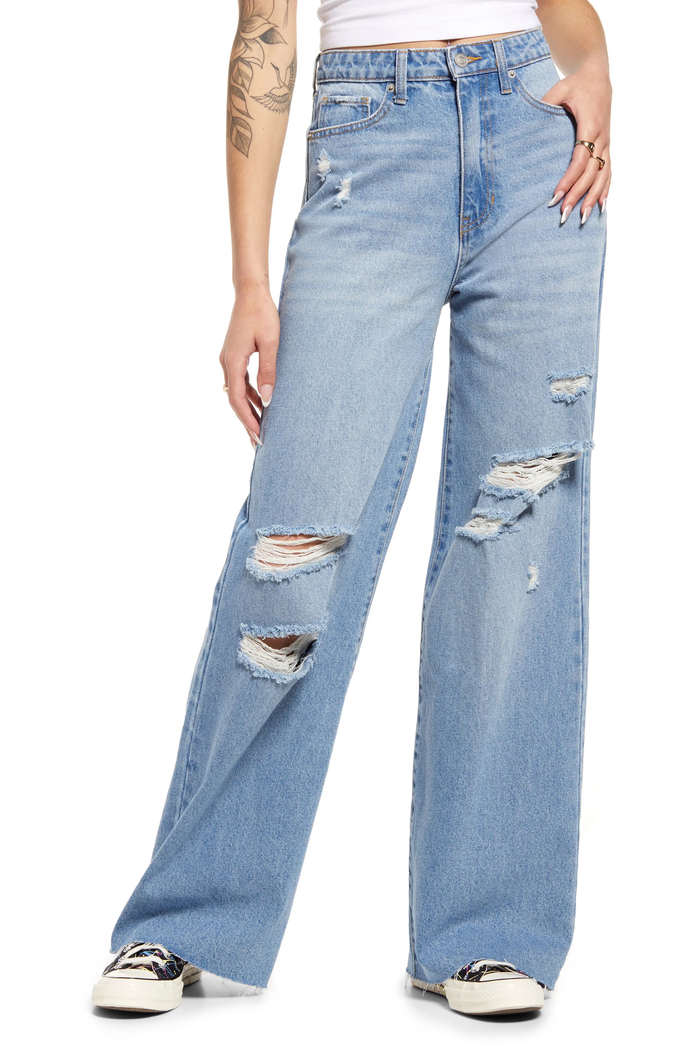 BP. Ripped Wide Leg Jeans in Vintage Light Destroy at Nordstrom, Size 28 | Nordstrom